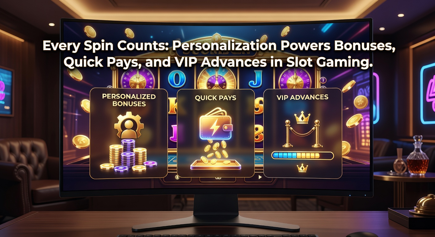 Illustration of lightning-fast payment icons integrated with personalized slot dashboards showing VIP perks and bonus activations