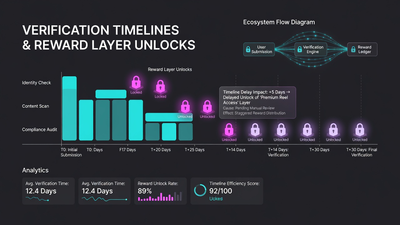 Flowchart illustrating verification stages and corresponding reward unlock points in reel ecosystems